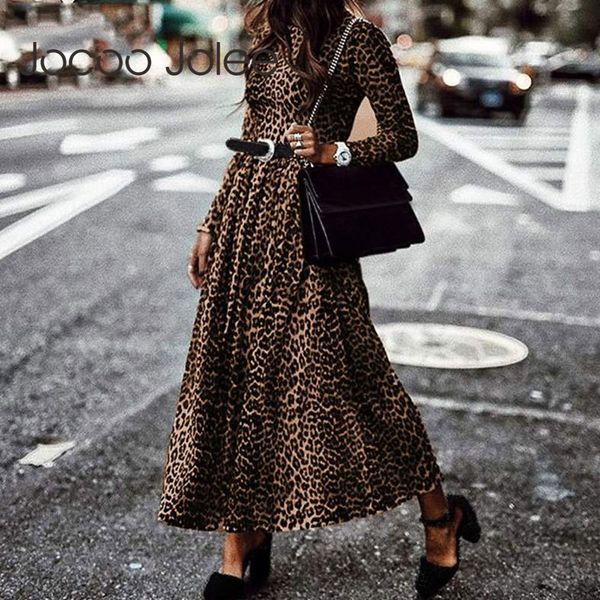 

shirt long dress women vintage leopard print sleeve o neck pleated casual maxi party plus size 5xl 210428, Black;gray