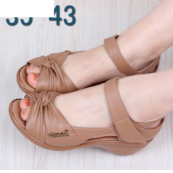 

sandals summer woman leather shoes soft outsole open toe casual wedges women fashion sandal thy8, Black