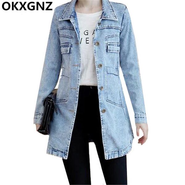 

spring autumn women denim jacket long sleeved casual jeans coats slim large sizes vintage jackets outerwear 4xl 5xl m128 women's, Black;brown