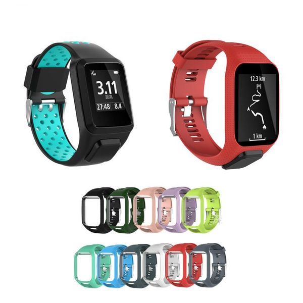 

watch bands anti-drop soft strap for tomtom spark 3 cardio music smartwatch two-color silicone replacement band bracelet, Black;brown