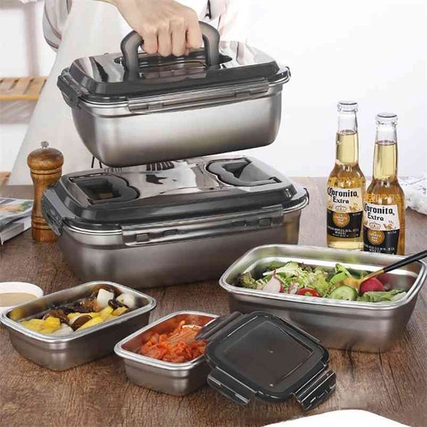 Koreanische Art-Lunchbox Induktion Kocher Heizung Lebensmittelbehälter Bento Küchenzubehör 304 Edelstahl 210423