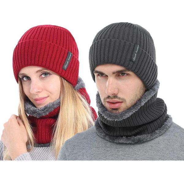 

hats, scarves & gloves sets fashion skullies beanies men winter hats for women knitted hat scarf male neckerchief warm thick sport ring bean, Blue;gray