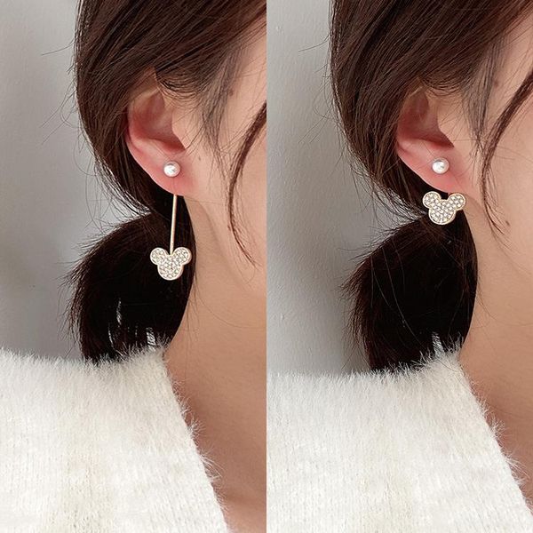 

dangle & chandelier asymmetric pearl earrings stud long rhinestone cute mouse creative animal jewelry wholesale korean classic accessories w, Silver