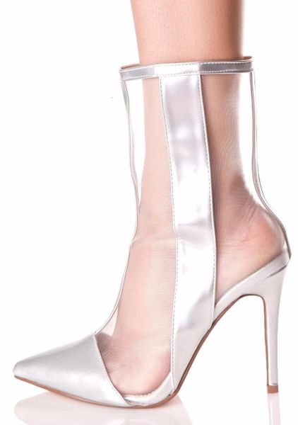 

boots est summer women ankle boots breathable mesh sliver shoes pointed toe high heels sandals wedding plus size 0pu5, Black