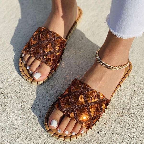 

slippers 2021 women sewing bling platform female summer fashion open toe beach flat ladies comfortable shoes plus size, Black