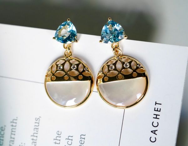 

sx solid 18k gold nature blue aquamarine gemstones 1.45ct drop dangle earrings for women fine jewelry birthday presents, Silver