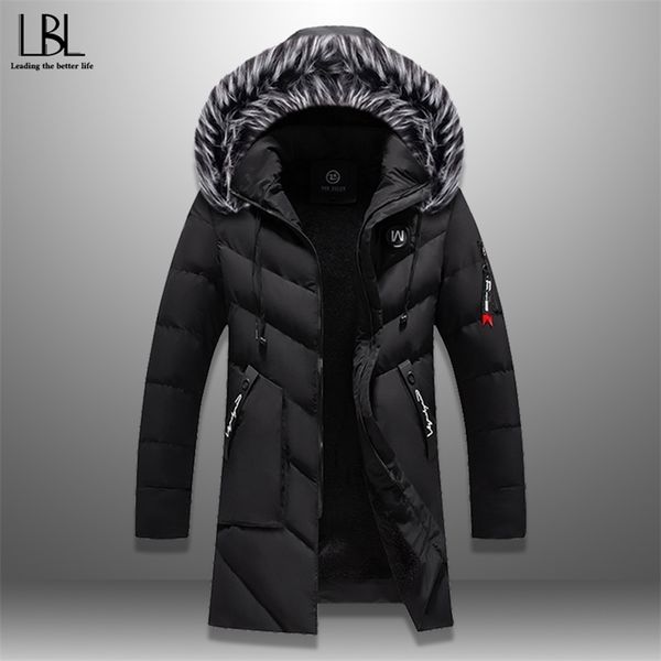 

winter parka men's solid jacket arrival thick warm coat long hooded fur collar windproof padded fashion men 211119, Black
