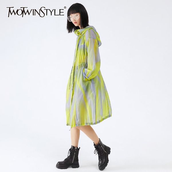 

thin hit color jacket for women hooded long sleeve print sun protection jackets female spring new clothing fashion 210428, Black;brown