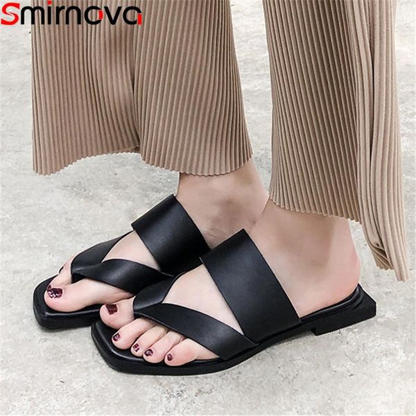 

smirnova 2021 summer sandals for women casual genuine leather shoes flat with ladies leisure, Black