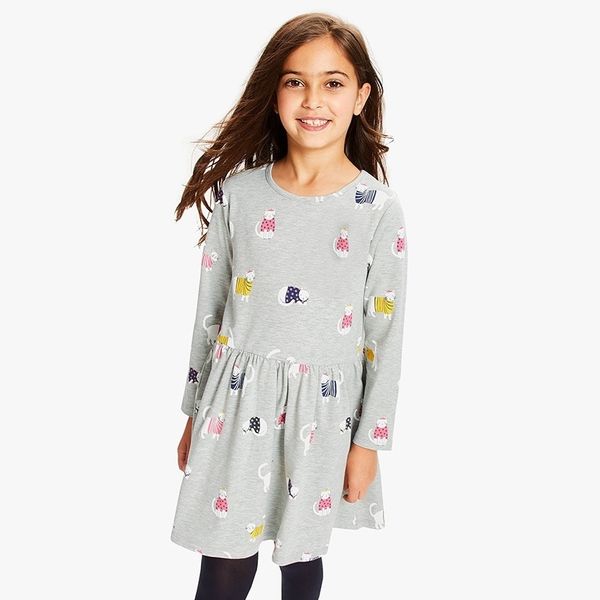 

21 autumn new dress style girls' long sleeve children's cartoon printed pure cotton princess skirt, Red;yellow