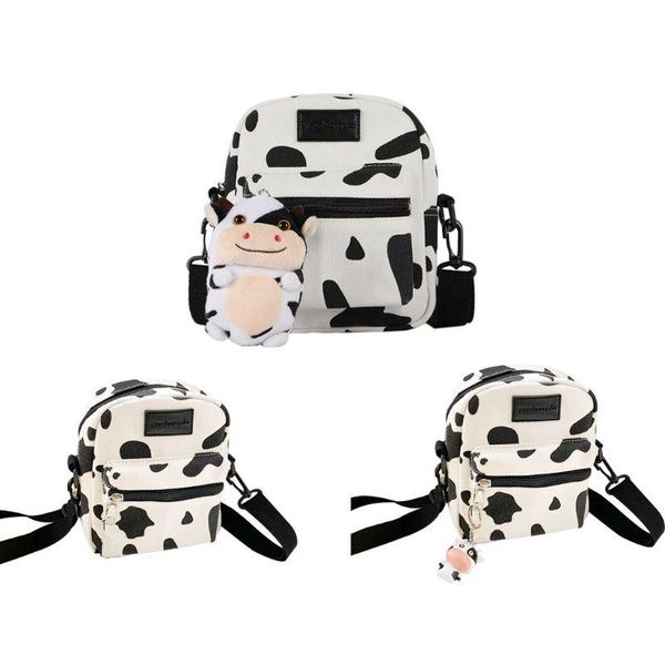 

duffel bags q1fa women girl cartoon cow print shoulder crossbody bag canvas satchel messenger tote purse