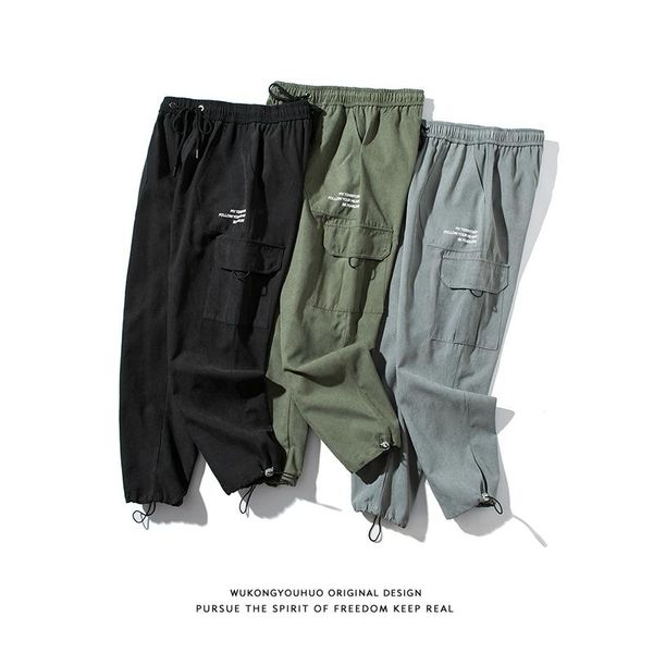 

fall casual trousers men's korea edition bound leg pants fashion brand nine-point handsome overalls, Black