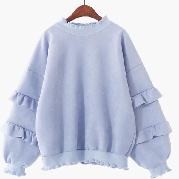 

women's hoodies & sweatshirts deat 2021 autumn arrivals long sleeve office lady pullovers embroidered solid color suede sweatshirt wome, Black