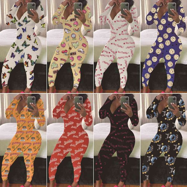 

women's jumpsuits & rompers women designer fashion clothing home wear long sleeve trousers jumpsuit print onesies nightwear bodysuit th, Black;white