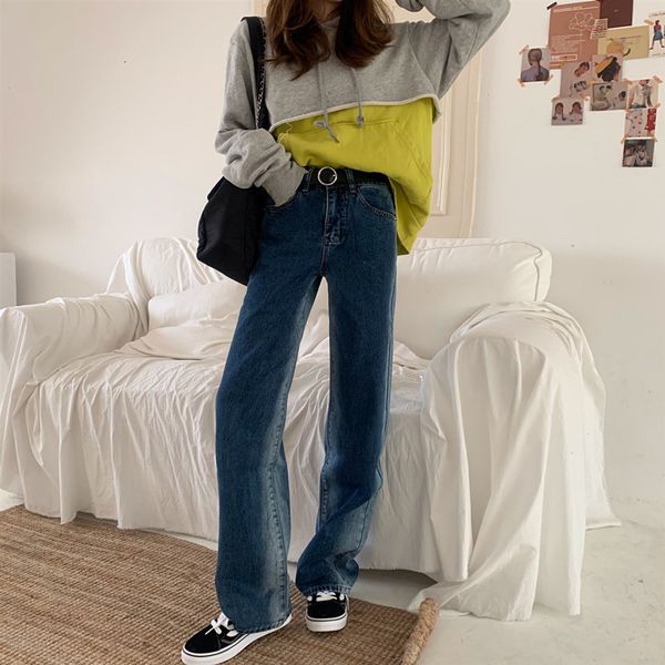 

women's jeans woman high waist clothes wide leg denim clothing blue streetwear vintage quality fashion harajuku straight pants iys