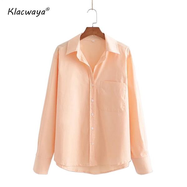 

women's blouses & shirts klacwaya women 2021 fashion with pocket button-up vintage lapel collar female long sleeve ladies blusas chic t, White