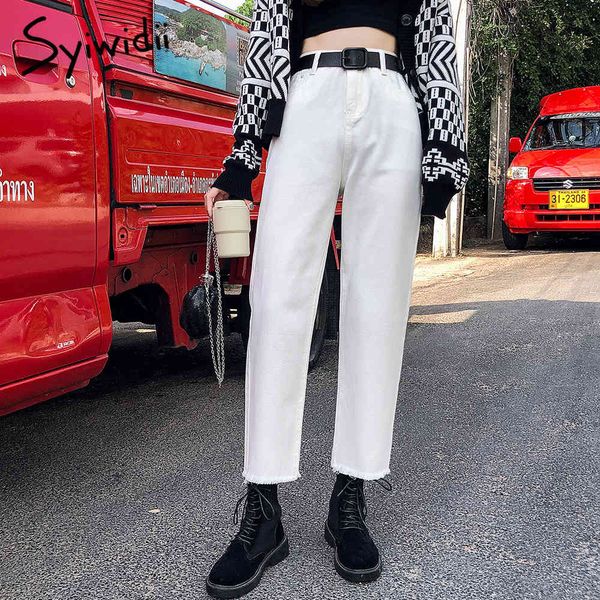 

white jeans women plus size black blue beige mom jeans denim pants straight casual summer womens clothing high waist jean 210417