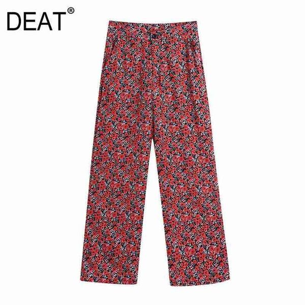 

[deat] spring autumn fashion high waist printing loose temperament elegant women's straight leg pants 13c021 210527, Black;white
