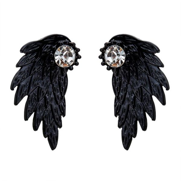 

hoop & huggie vintage ear stud angel feather wing earrings rhinestone (black), Golden;silver