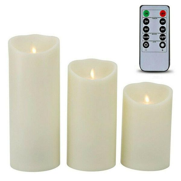 

candles 3 led with remote control timer dimmer awake flameless real wax set