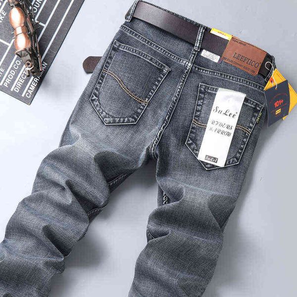 

men's jeans quality jeans straight tube loose large busins casual elastic men's pants, Blue