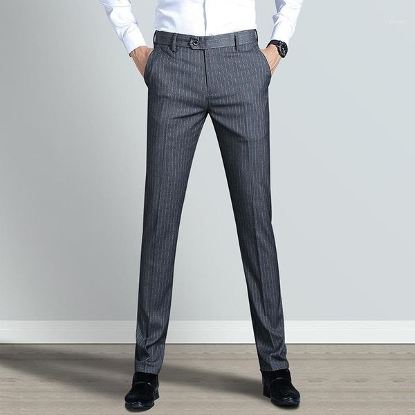 

men's pants slim suit business casual straight office four seasons korean thin, Black