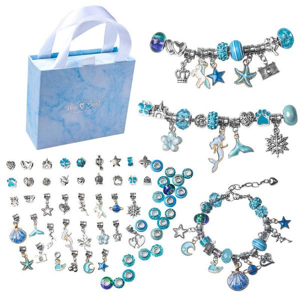 

beaded, strands 2021 ocean blue crystal cute retro children's beaded bracelet set diy exquisite jewelry gift box, Black