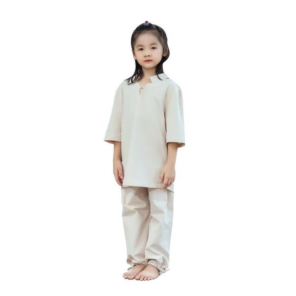 

yoga outfits kids tai chi kungfu uniforms cotton linen loose bloomers pant girl boy casual fitness workout set sportswear, White;red