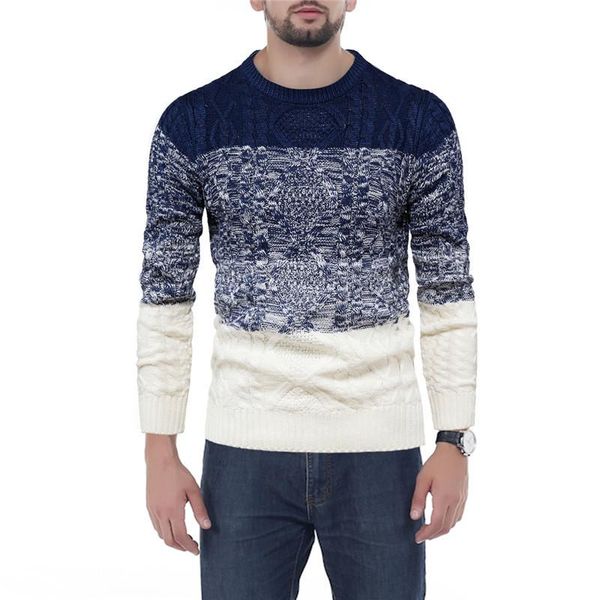 

men's sweaters autumn and winter fashion gradual splicing twist sweater knit shirt, White;black