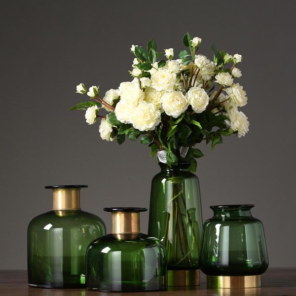 

modern simple glass vase high-grade thickened phnom penh green copper ring flower vases tablecrafts home decoration