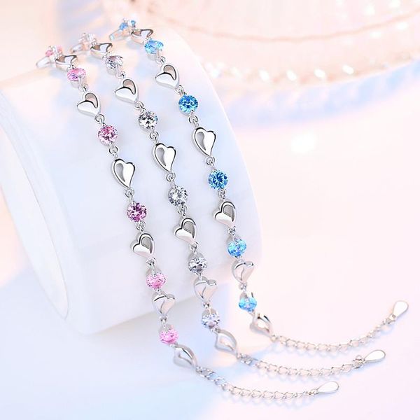 

charm bracelets creative heart charms bracelet blue white pink crystal zircon for women & bangles jewelry femme bileklik, Golden;silver