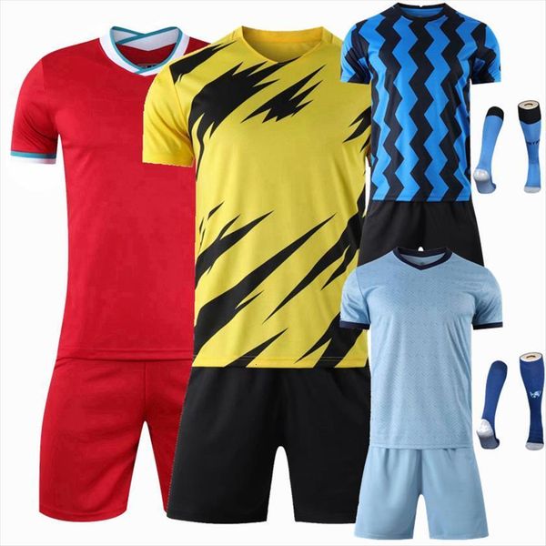 

children sets football uniforms boys and girls sports kids youth training suits blank custom print soccer set with socks, White
