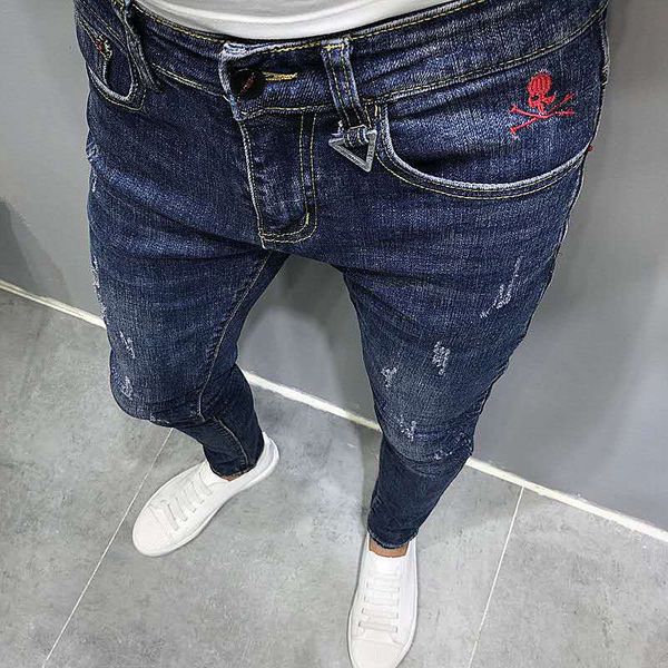 

men's jeans men fashionable spring summer product korean slim fit pants male youth overalls personality pocket ujr5, Blue