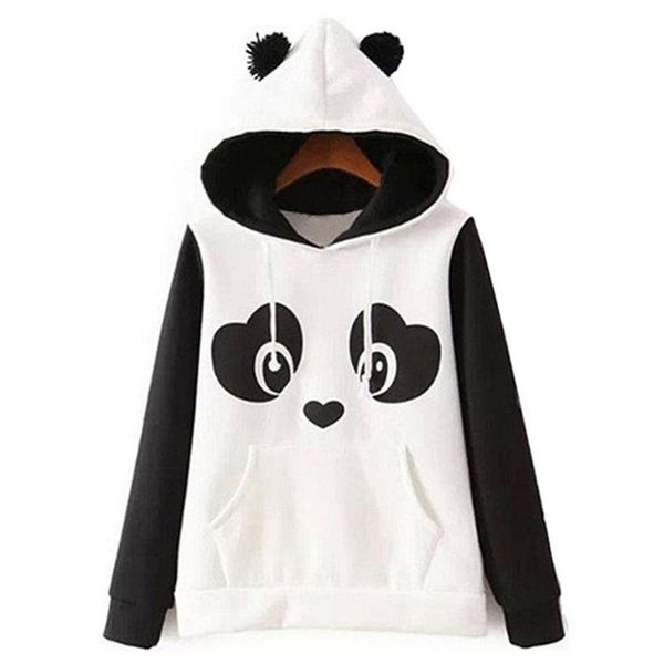 

women's hoodies & sweatshirts cartoon print sweatshirt panda ear hoodie women warm kangaroo pocket kawaii harajuku pullover long sleeve, Black