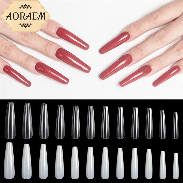 

false nails aoraem 120pcs/box full cover nail tips extra long flat head ballerina extension natural transparent art design, Red;gold