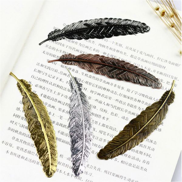 

6pieces/lot new creative retro cute feather design metal bookmark for books school students vintage bookarks beautiful gift