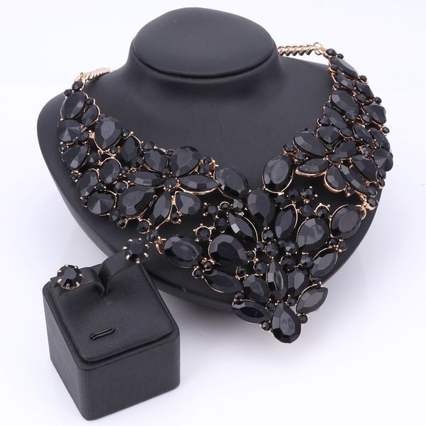 

factory outlet christmas decoration luxury wedding bridal accessories statement jewelry sets for women black rhinestones