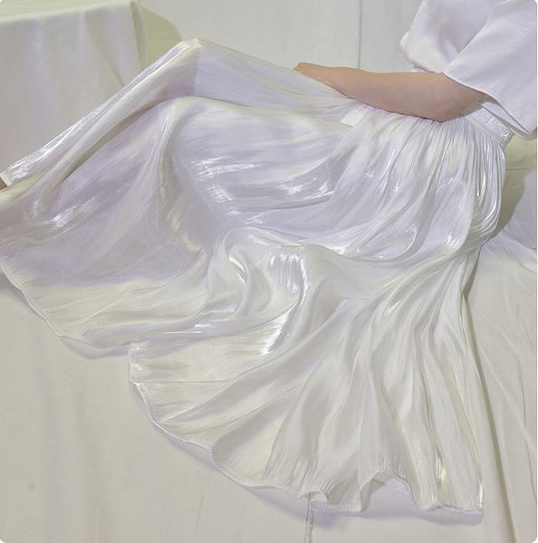 

skirts elastic waist women elegant pleated long saias femme a-line skirt outwear falda jupe 56hf, Black