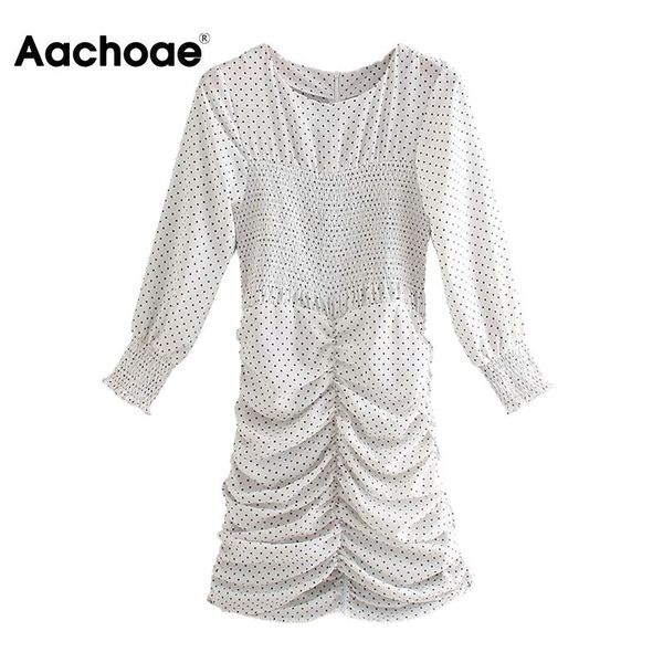 

casual dresses aachoae polka dot bodycon dress o neck party mini lady pleated sheath beach autumn spring ropa de mujer 2021, Black;gray