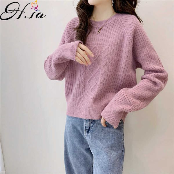 

hsa pullover sweater women's loose short autumn and winter korean style loose knitwear outerwear design sense 210716, White;black