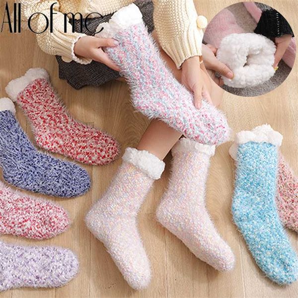 

2pcs warm floor socks women winter socks thick plush non-slip female sleeping home sox christmas gifts harajuku design for girls 211204, Black;white