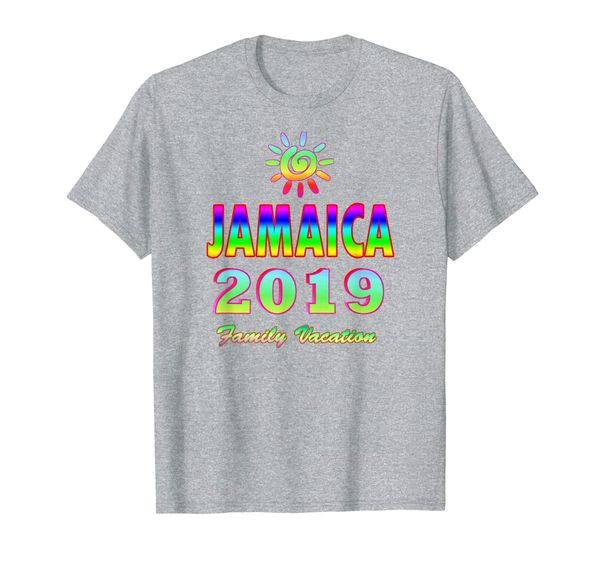 

jamaica family vacation 2019 spiral sun rainbow t-shirt, White;black