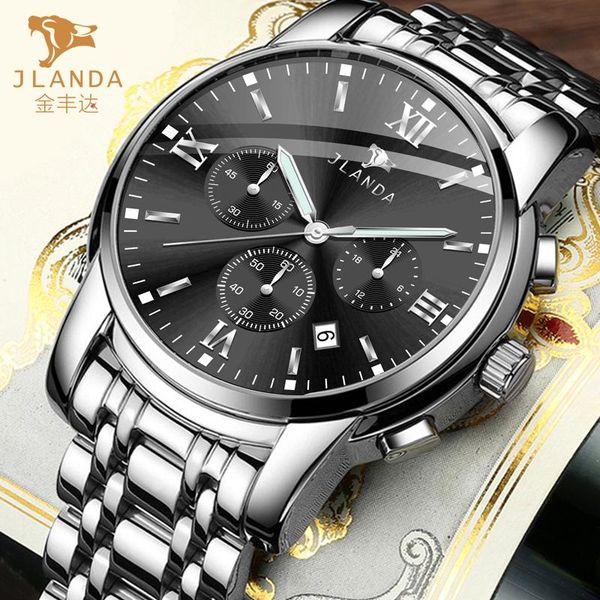 

wristwatches jlanda luxury fashion waterproof luminous sports brand steel strap clock atmosphere date watchquartz casual men watches j6602, Slivery;brown