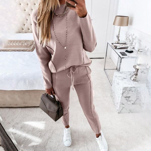

women's two piece pants woman tracksuit turtleneck sweatshirt drawstring suit female tracksuits 2021 spring casual long sleeve pullover, White