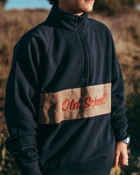 

men's hoodies & sweatshirts print men autumn vintage casual spliced embroidery turn-down collar zipper pullover hoodie, Black