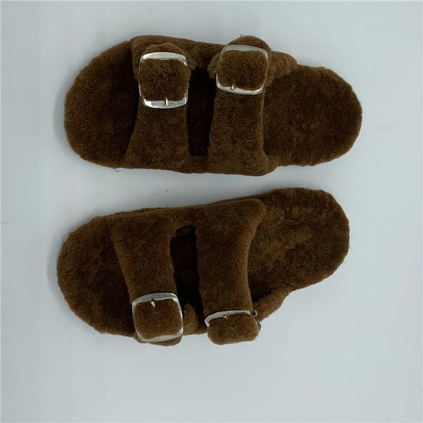 

slippers european station luxury fashion fur sheepskin women 100% flat heel, Black