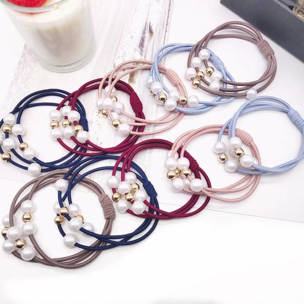 

hair clips & barrettes 5/10pcs/set nylon elastic hairbands for women pearls ornament scrunchie holder high tension band accessories, Golden;silver
