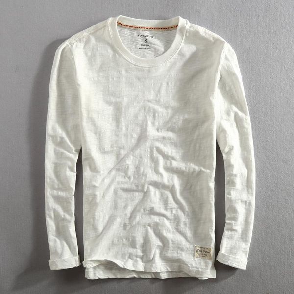 

men's t-shirts selling product in 2021 bamboo cotton long sleeve t shirt loose round neck youth solid color bottoming oversized t-shirt, White;black