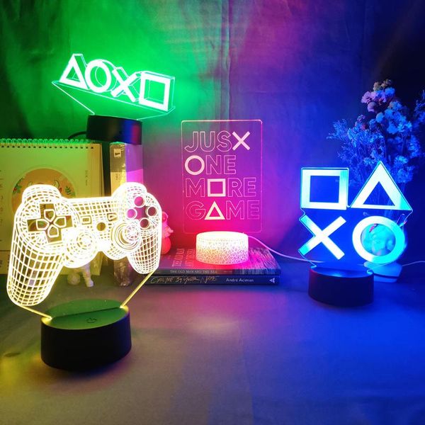 Luci notturne creative JUST ONE MORE GAME Sign Lamp 3D Illusion Playstation Icons Holiday Lighting Decoration Gaming Room Set Up