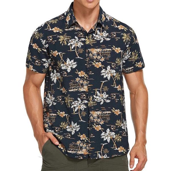 

men's casual shirts summer printed thin shirt beach vacation short-sleeved, White;black